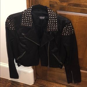 Topshop Leather Moto Jacket w Silver Studs